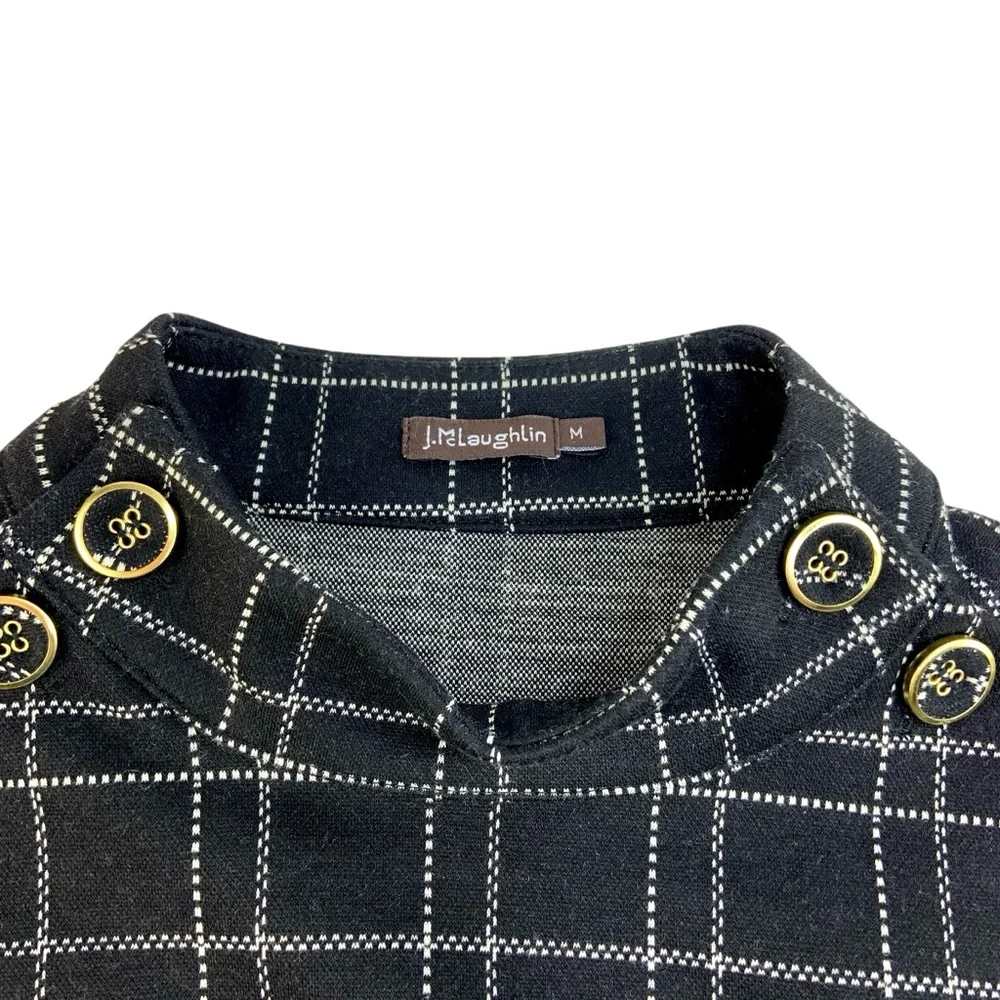 Jmclaughlin Long Sleeve Black Windowpane Mare Mockneck Dress - Picture 3 of 6